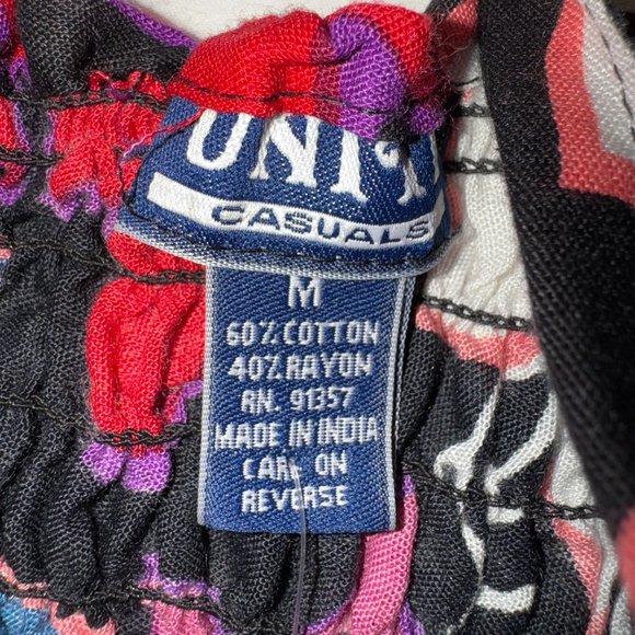 NWT Black w Retro Red Pink Floral Print Beach Cover Up Dress - Picture 4 of 6